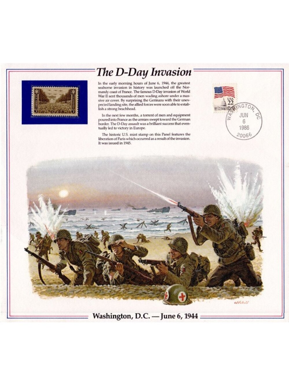 D-Day Invasion Stamp Panel Normandy France WWII 1986 Washington DC